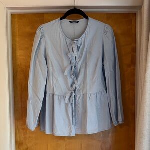 Women’s Light Blue Tie-Front Peplum Blouse